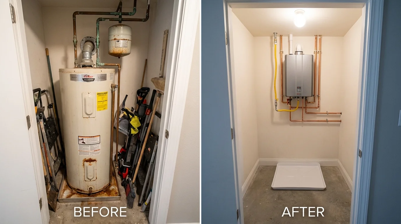 Tank water heater versus wall-mounted tankless unit comparison for Berwick, ME homeowners